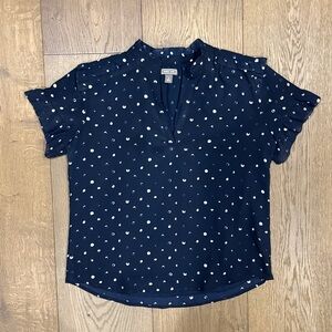 Chic Navy Blouse with White Polka Dots